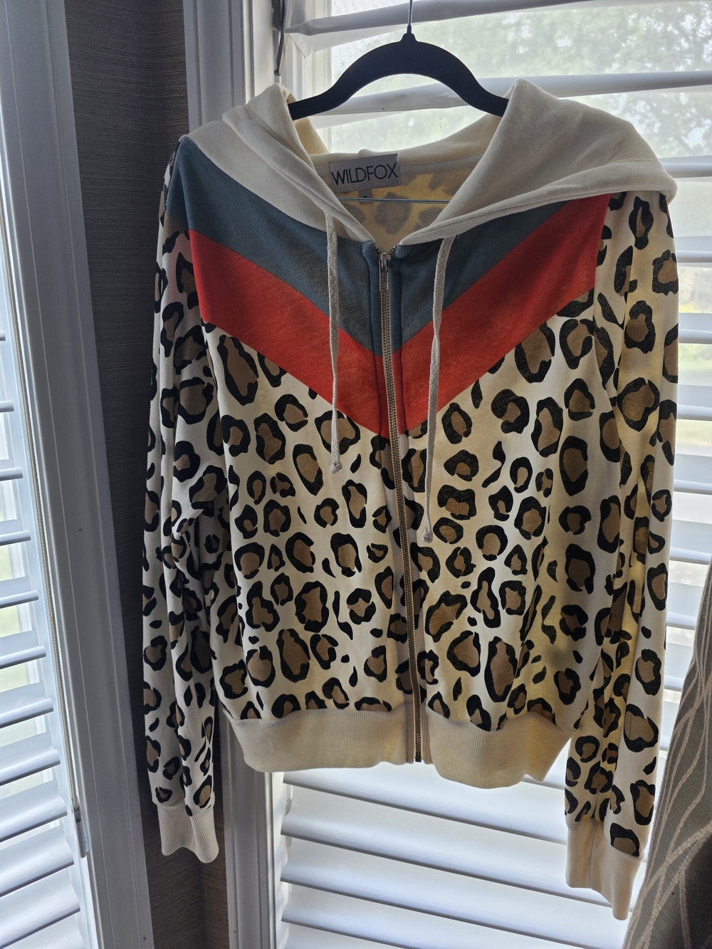Wildfox Leopard Print Zip Hoodie with Chevron Accent